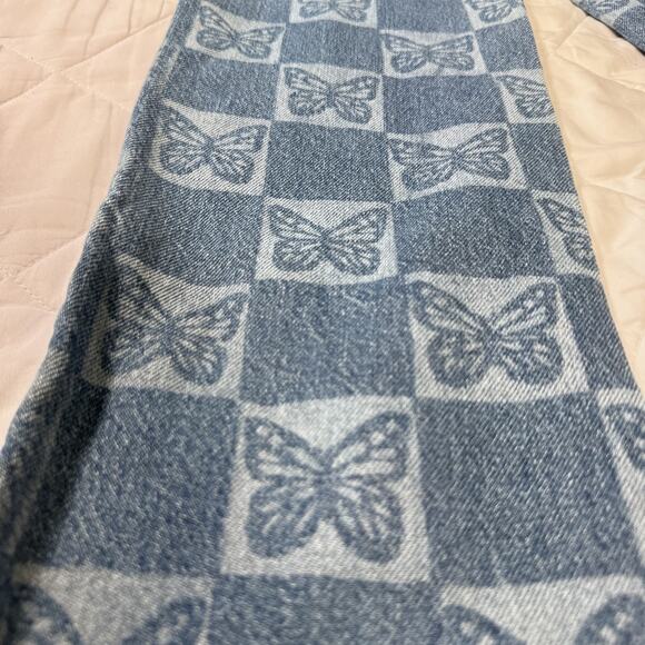 Pacsun Jeans‎ Womens 23 Blue Low Rise Straight Butterfly Print Denim Split Hem - Picture 7 of 12